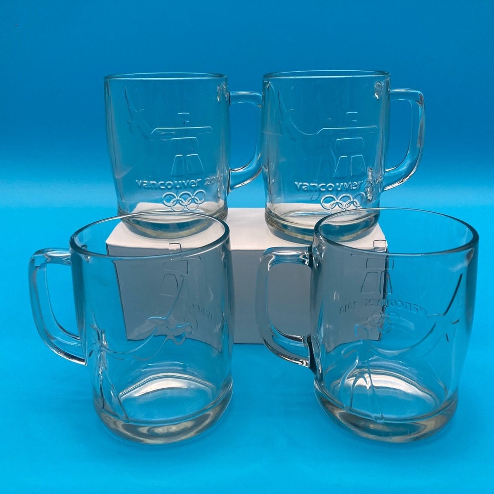 Vancouver 2010 Olympic Games Etched Inukshuk Glass Mugs - Set of 4